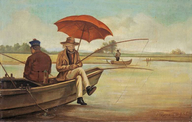 Theodor Hosemann - Angler im Boot mit Sonnenschirm