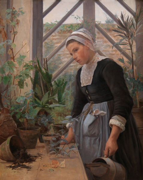Anna Petersen - Breton Girl Looking After Plants in the Hothouse